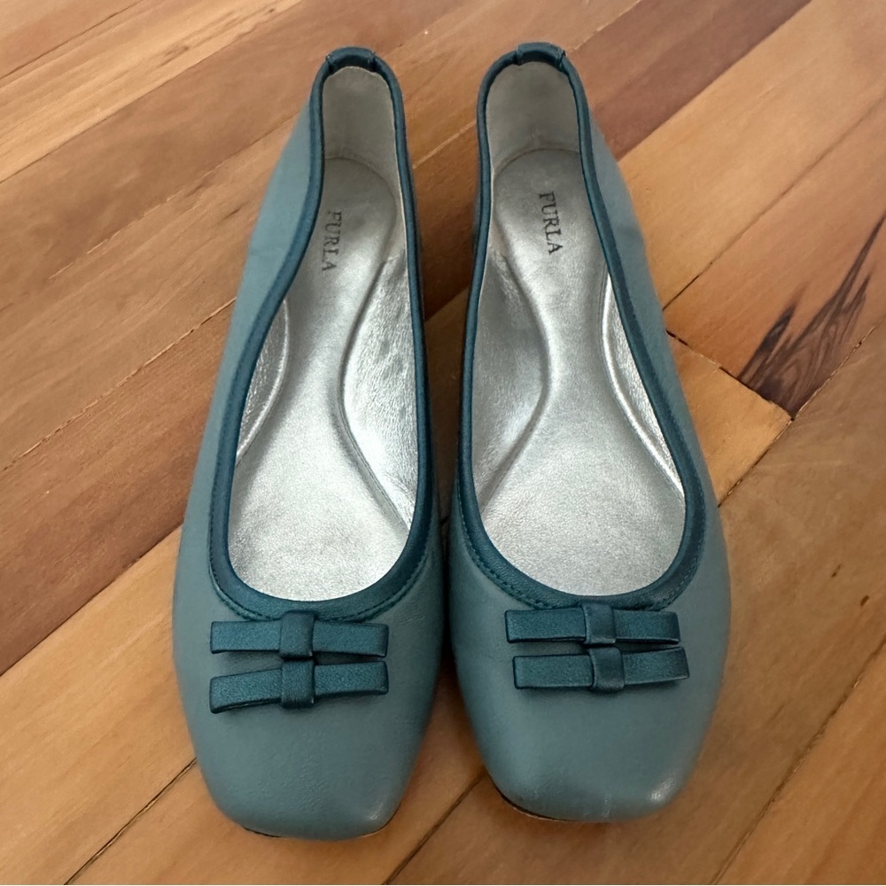 Furla teal Italian leather ballet flats 36